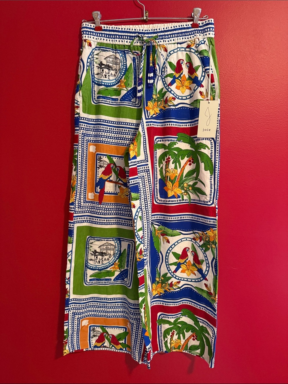 NWT Joie Tropical Multicolor Wide-Leg Linen Blend Pant M